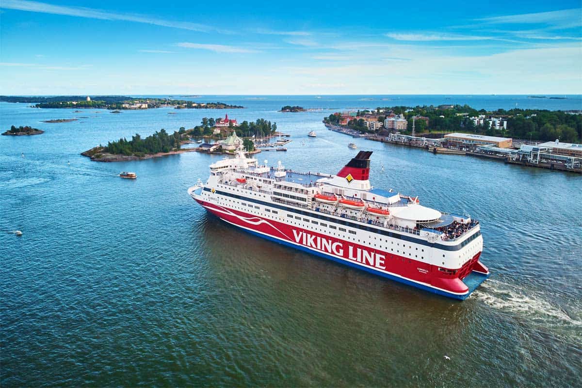 Viking cruise ship leaving port in Helsinki, Finland