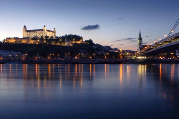 View of city lights from the Danube River