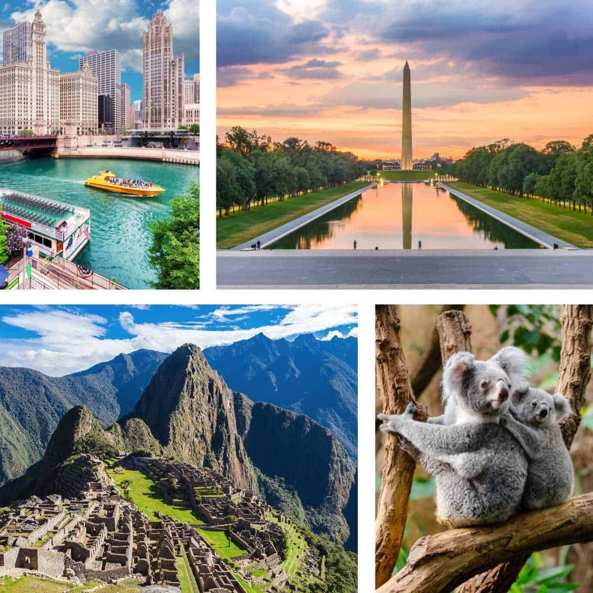 Collage of photos showing various destinations