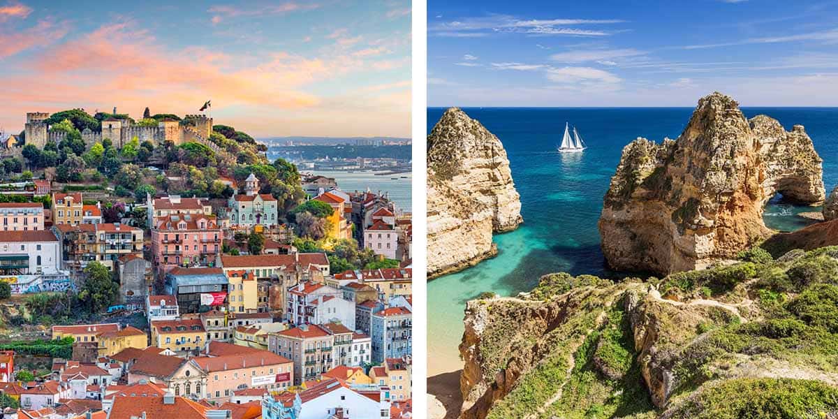 Collage showing two scenic shots of Portugal destinations