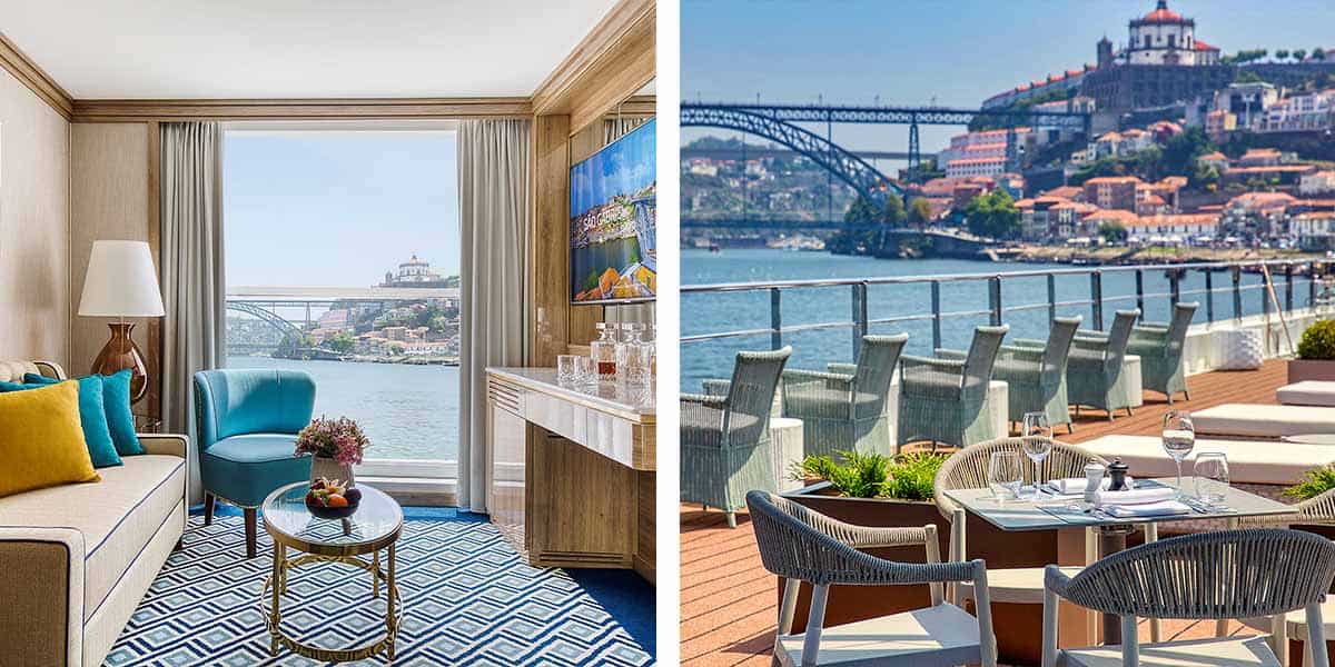 Collage showing Uniworld Boutique River Cruises on the left and Douro River Valley, Porto on the right