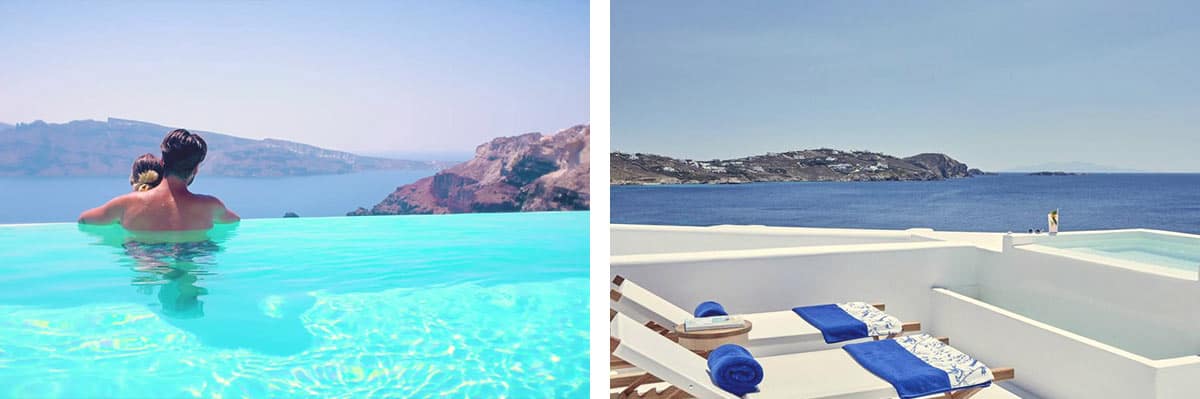 Left: Katikies Santorini | Right: Katikies Mykonos