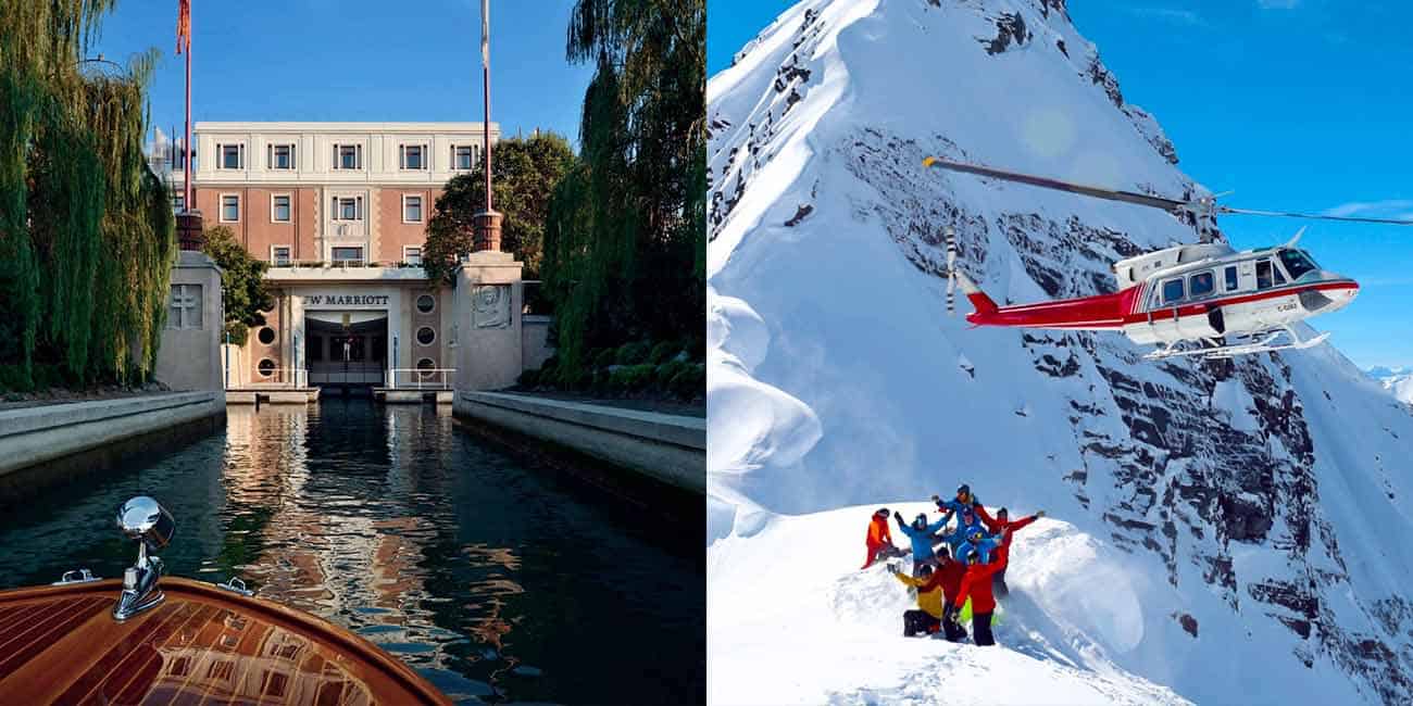 Left: JW Marriott Venice | Right: CMH Heli-Skiing and Summer Adventures