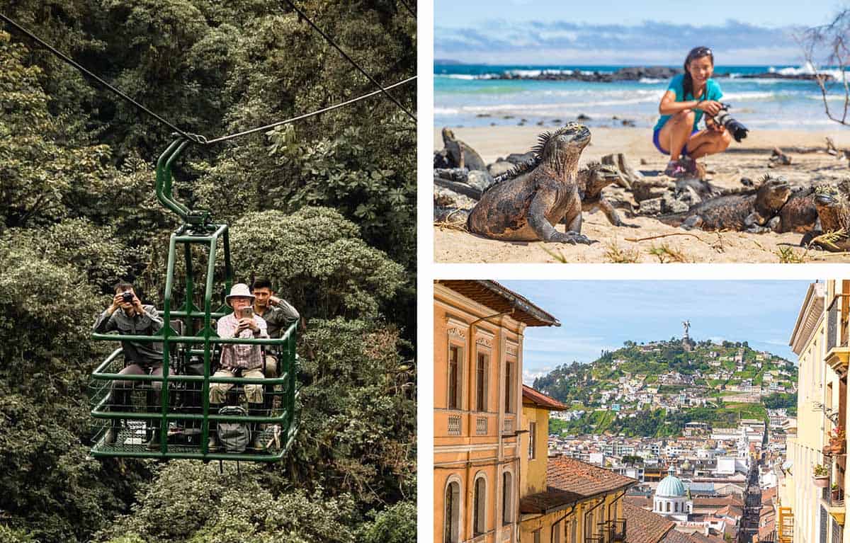 Left: Mashpi Lodge | Top: Galapágos Islands | Bottom: Quito