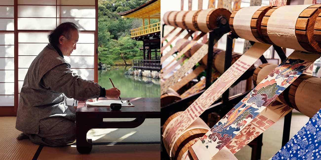 Man in traditional Japanese clothing making artisan paper