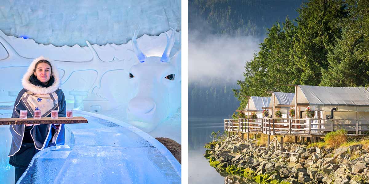 Left: Snowhotel Kirkenes, Norway | Right: Clayoquot Wilderness Lodge, British Columbia