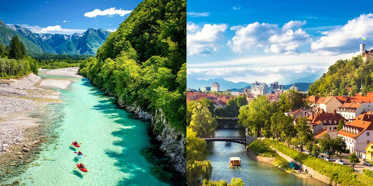 Left: Soča River | Right: Ljubljana, Capital of Slovenia