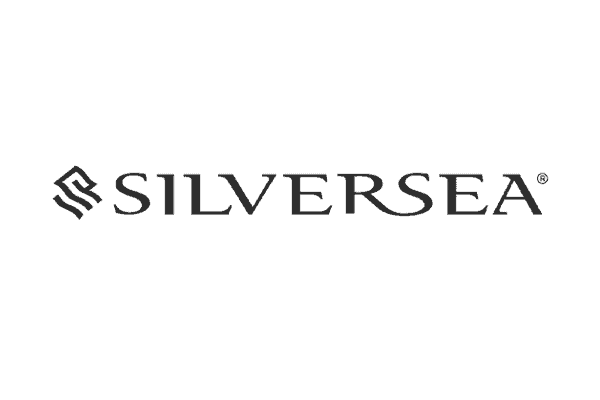 Logo of Silversea, featuring the word "SILVERSEA" in an elegant font, accompanied by a stylized wave design.