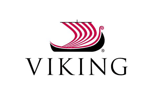 Logo featuring a stylized Viking ship with red and black stripes above the word "VIKING" in bold black letters.